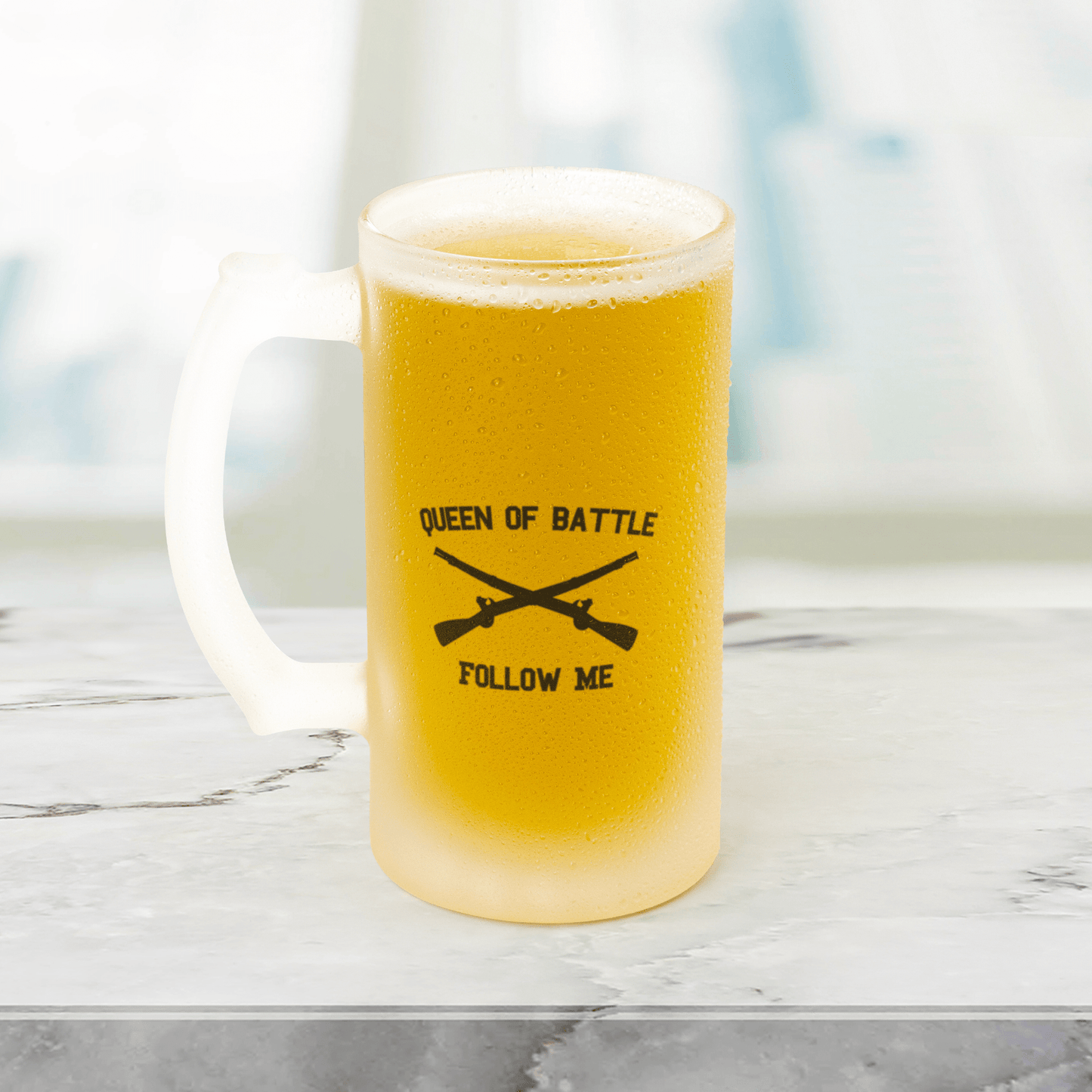 Infantry_Queen_of_Battle_Beer_Stein_Stein_Filled_LH_Mockup.png