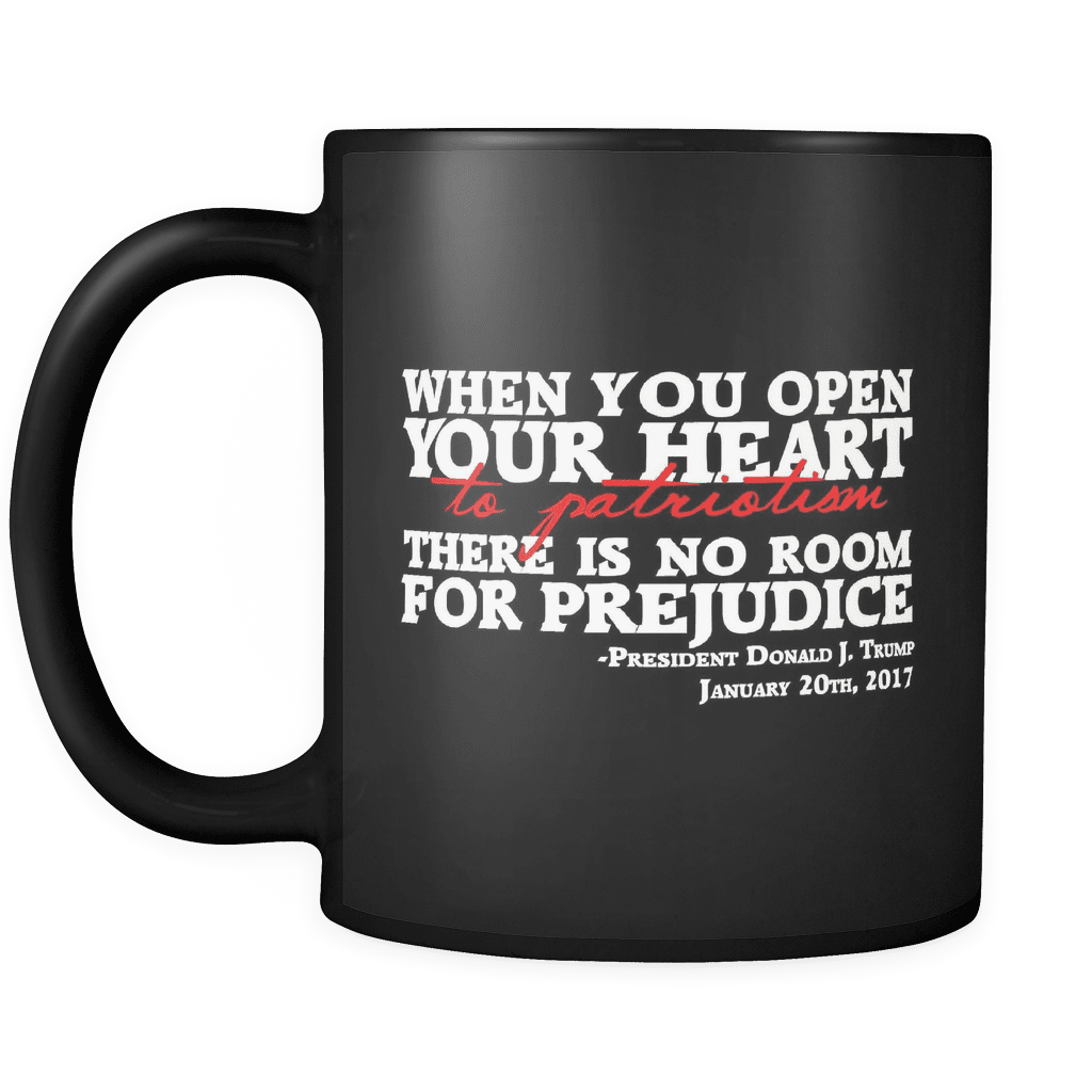 Trump Patriotism Not Prejudice Mug BLACK
