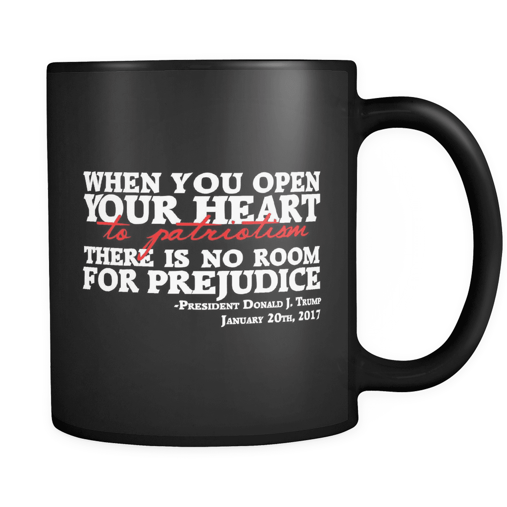 Trump Patriotism Not Prejudice Mug BLACK